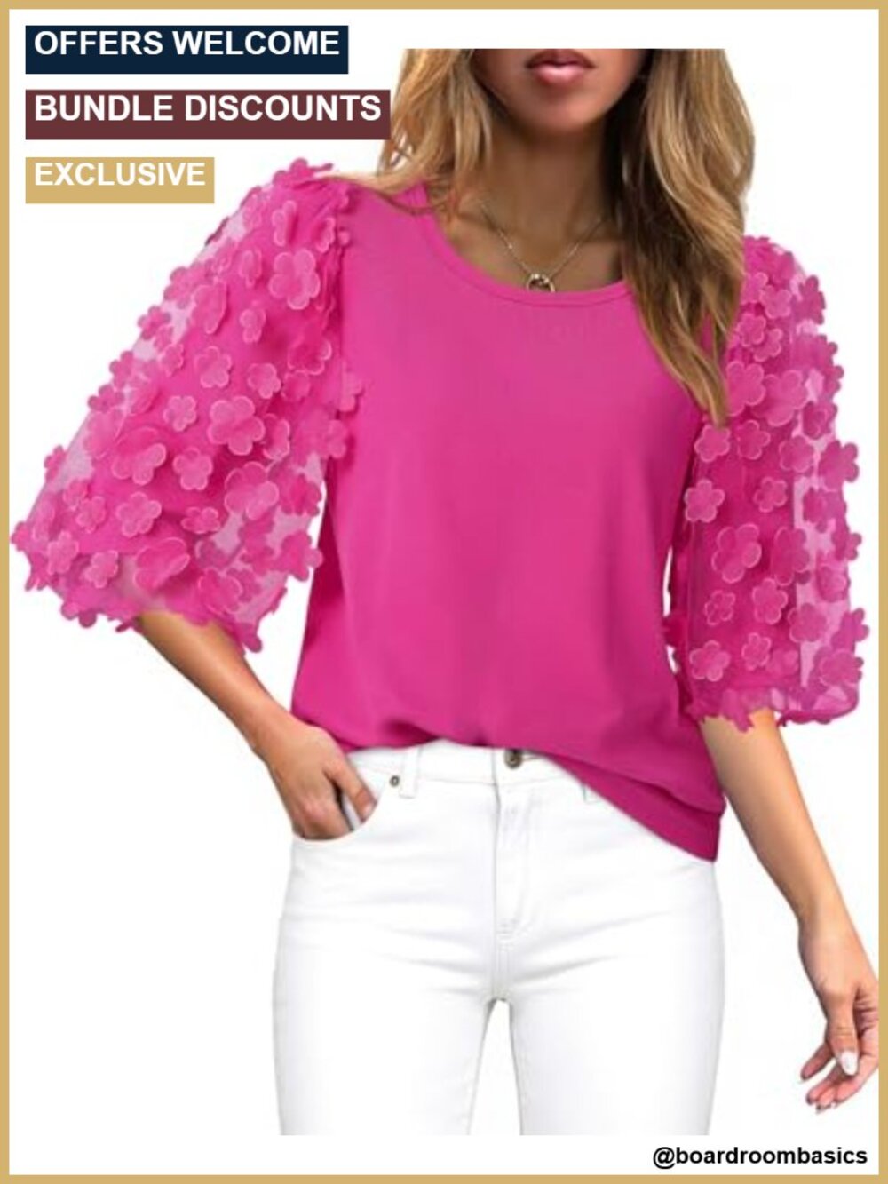 Cotton Spandex 3/4 Puff Sleeve Blouse Casual T-Shirt